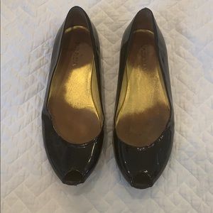 Prada peep toe patent leather flats